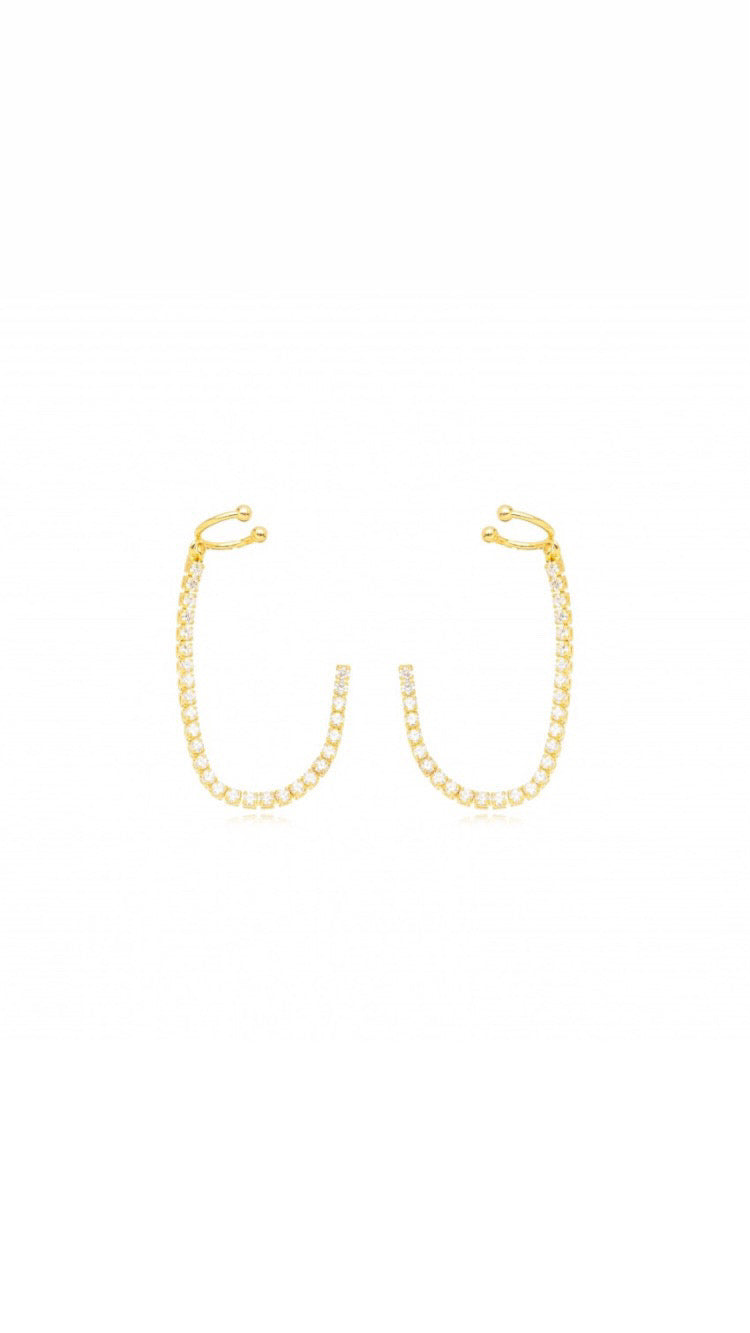 Brinco Ear Cuff Corrente Cravejada Dourada