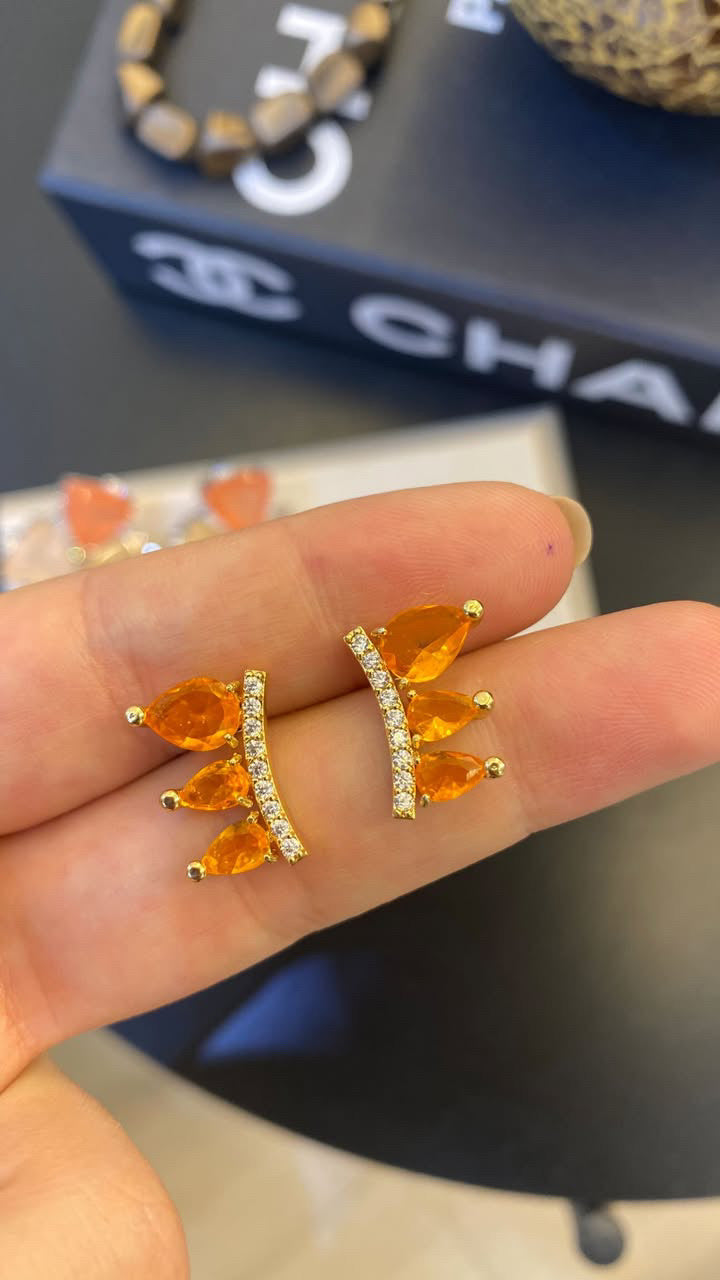 Brinco ear cuff pedras laranja
