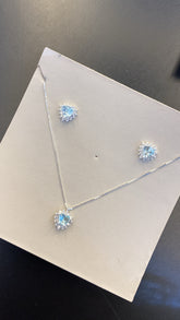 Conjunto Gota Azul Royal com Zircônias em Prata 925