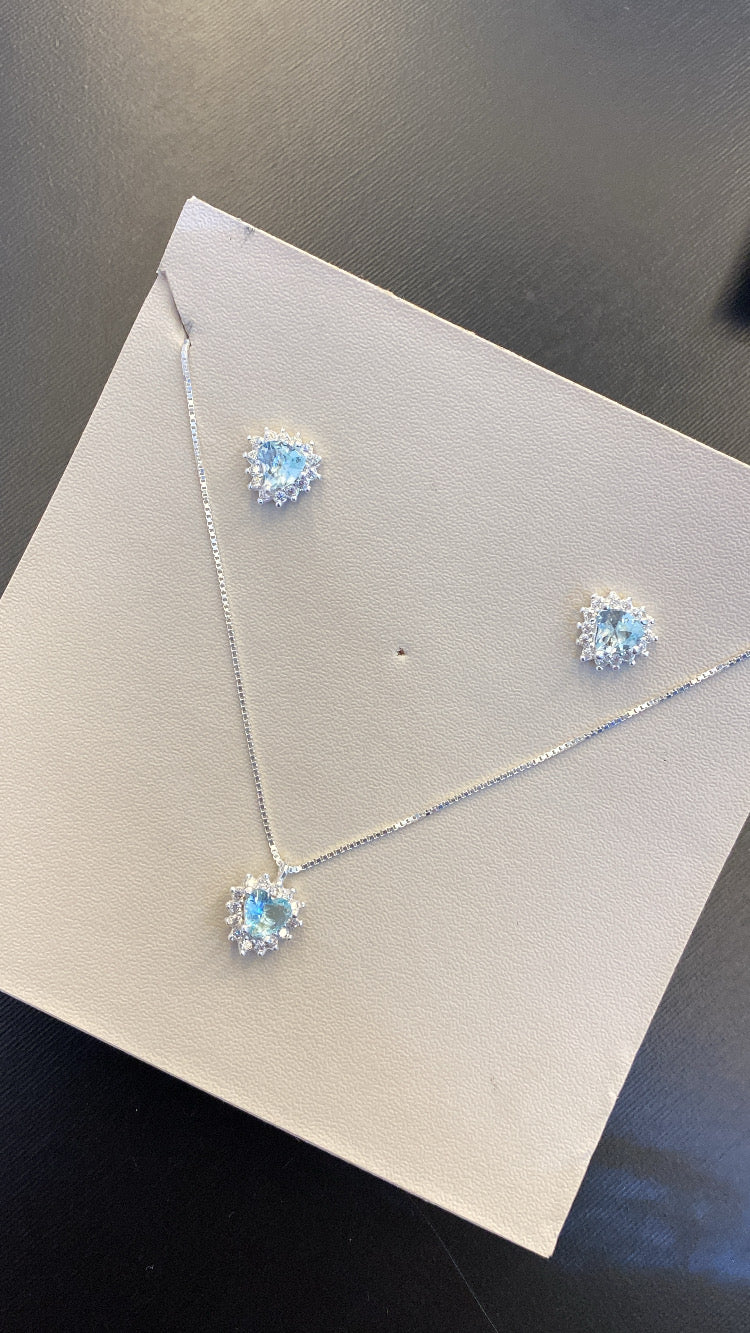Conjunto Gota Azul Royal com Zircônias em Prata 925