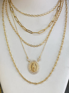 Colar Medalha Nossa Senhora com Zircônias -
Banho Dourado